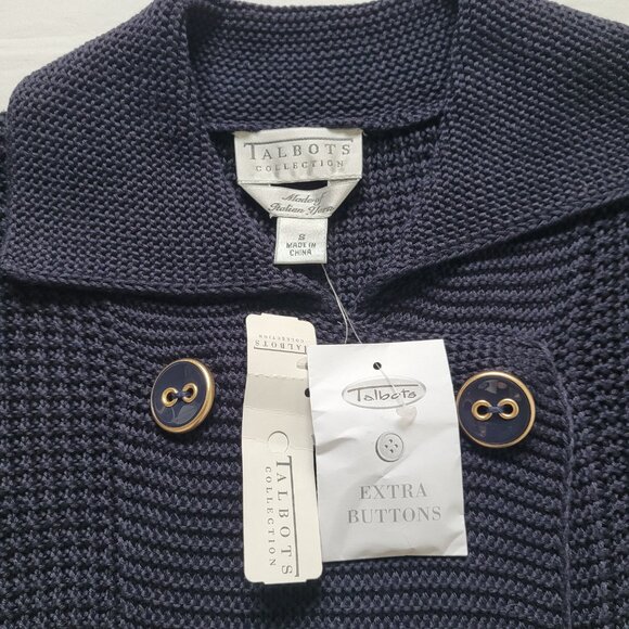 Talbots Navy Double Breasted Knit Coat Sweater Italian Yarn Pima Cotton Sz S - Picture 8 of 13